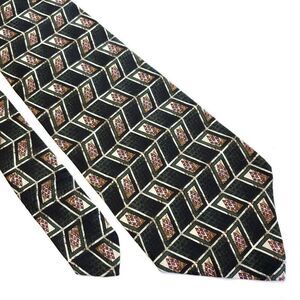 Van Heusen Green Geometric Print Short Wide Silk Tie‎